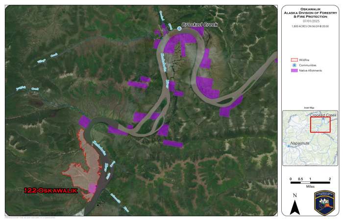 A map of the Oskawalik fire