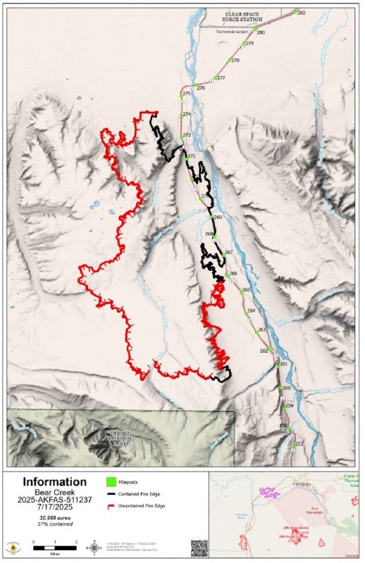 map of the Bear Creek fire showing fire perimeter and containment