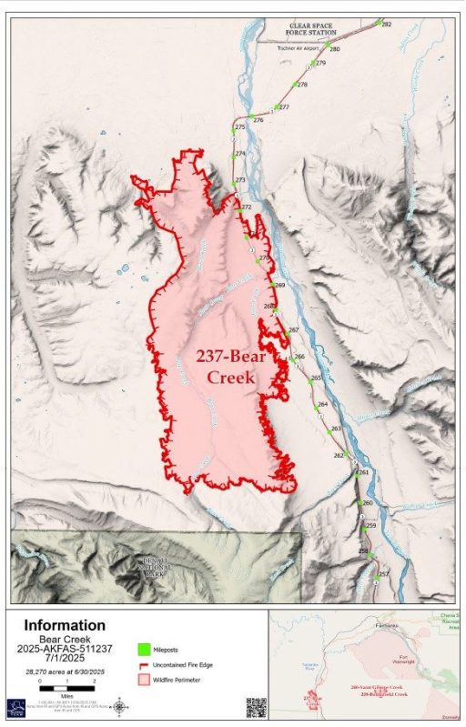 Location and extent of the Bear Creek Fire and Saint George Creek Fires.