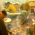 Firefighters eating and cooking food