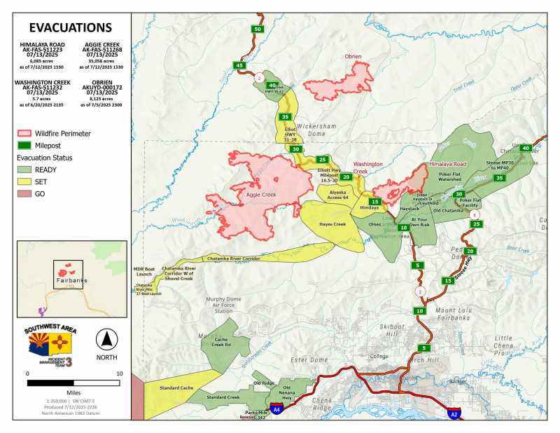 Evac map of the Himalaya Road Fire for 07/13/2025
