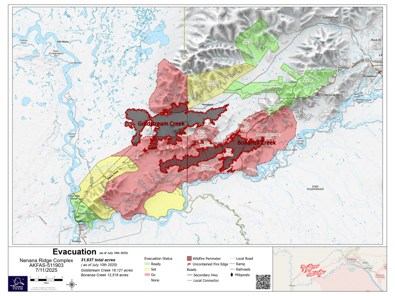 Nenana Ridge Complex evacuation map as of July 10th 2025