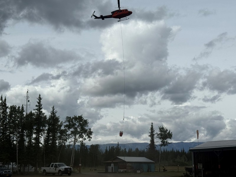 Helicopter leaving helibase to begin water drops on the 7 Mile Lookout Fire on July 15th, 2025. 
