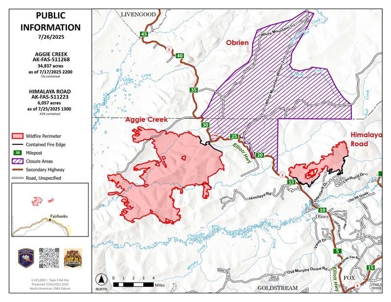 Area Map for Himalaya Road, Aggie Creek, and Obrien Fires for July 27, 202.