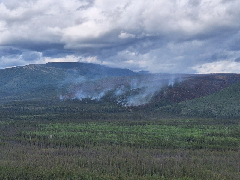Smoke visible from burnout operations along the southern edge of the 7 Mile Lookout Fire
