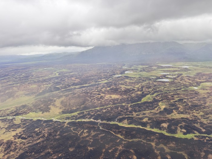 An aerial view of the burned tundra from the Nuna Fire.