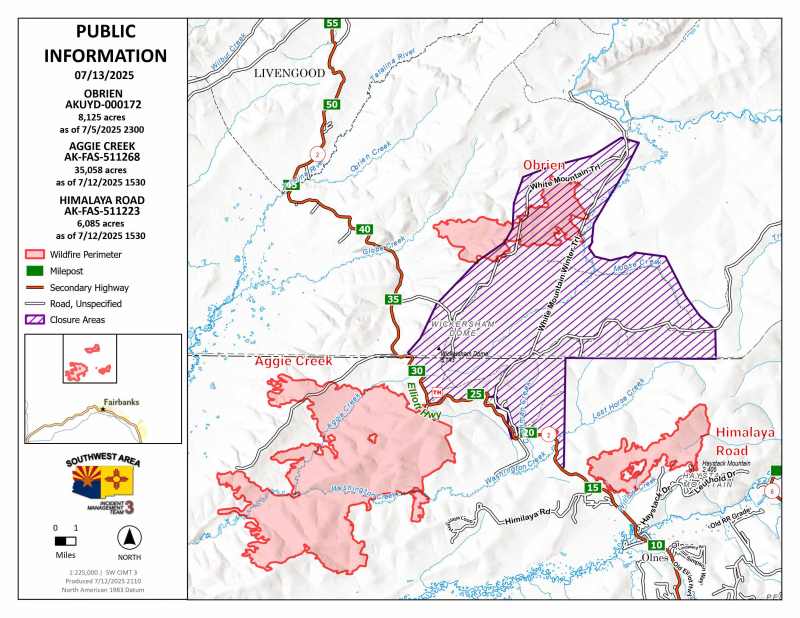 Area map of the Himalaya Road Fire for 07/13/2025
