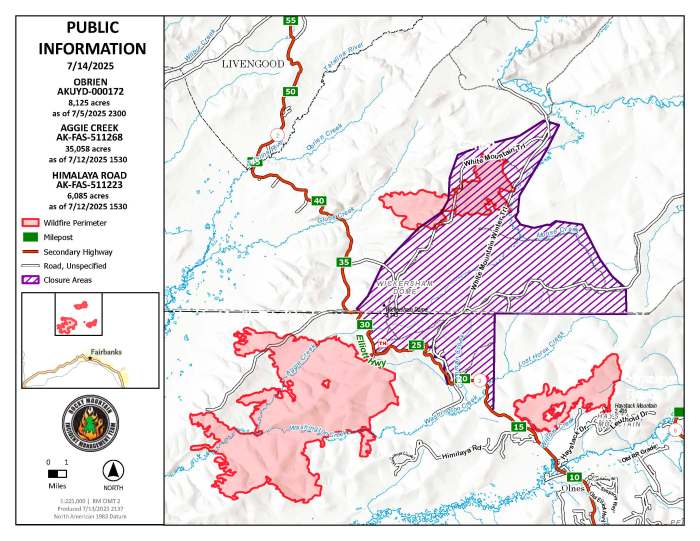 Area map of the Himalaya Road Fire for 07/14/2025
