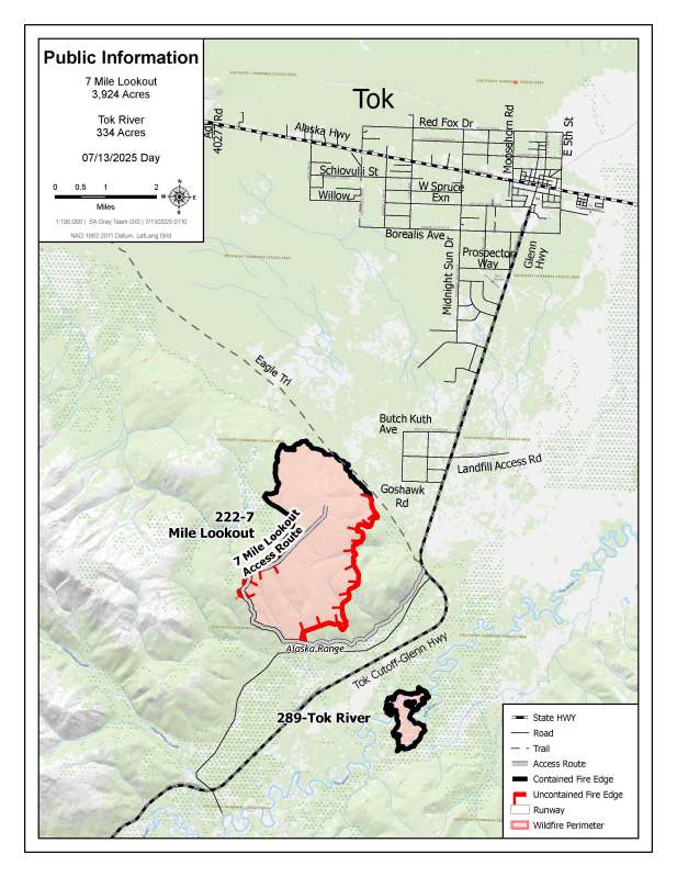 Click on map of 7 Mile Lookout Fire and Tok River Fire for downloadable PDF