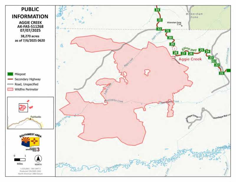 a map of the Aggie Creek fire