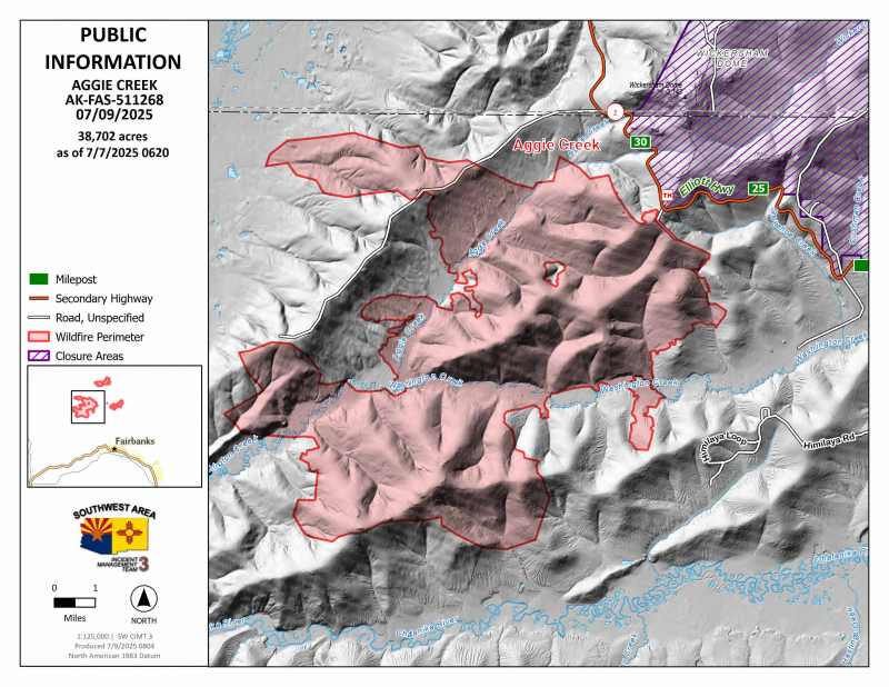 Map of the Aggie Creek Fire.