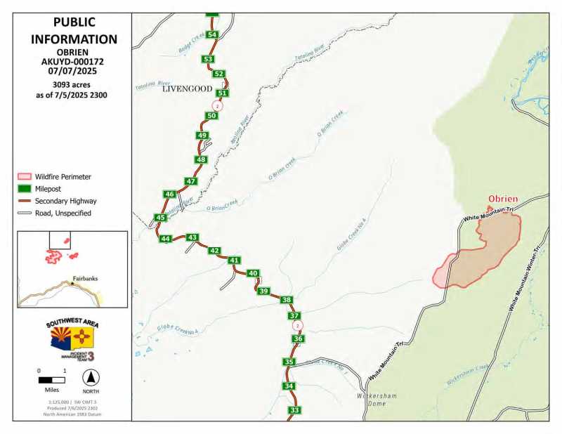 A map of the Obrien fire