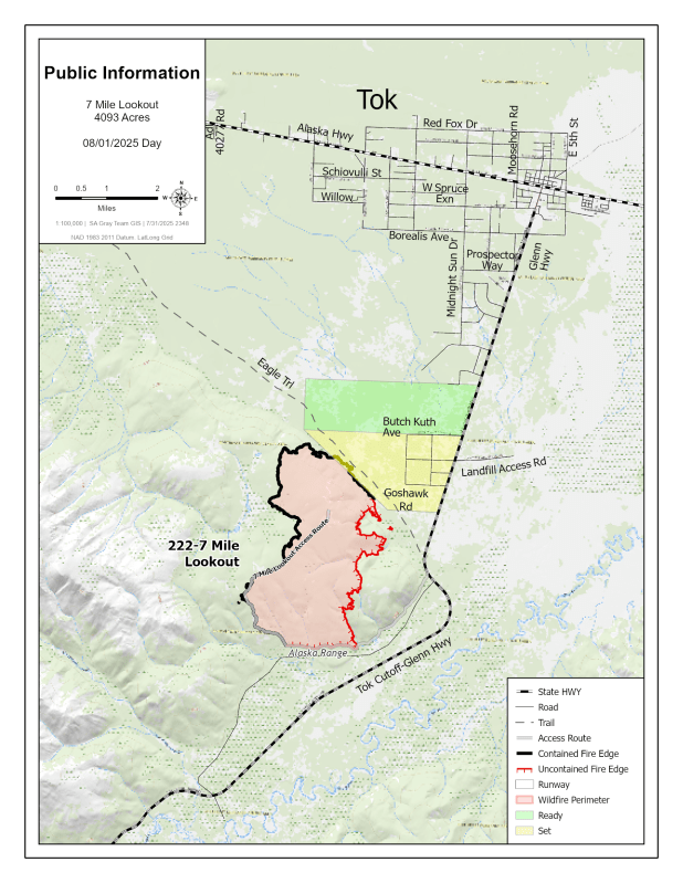 Evacuations and fire perimeter of the 7 mile Lookout Fire