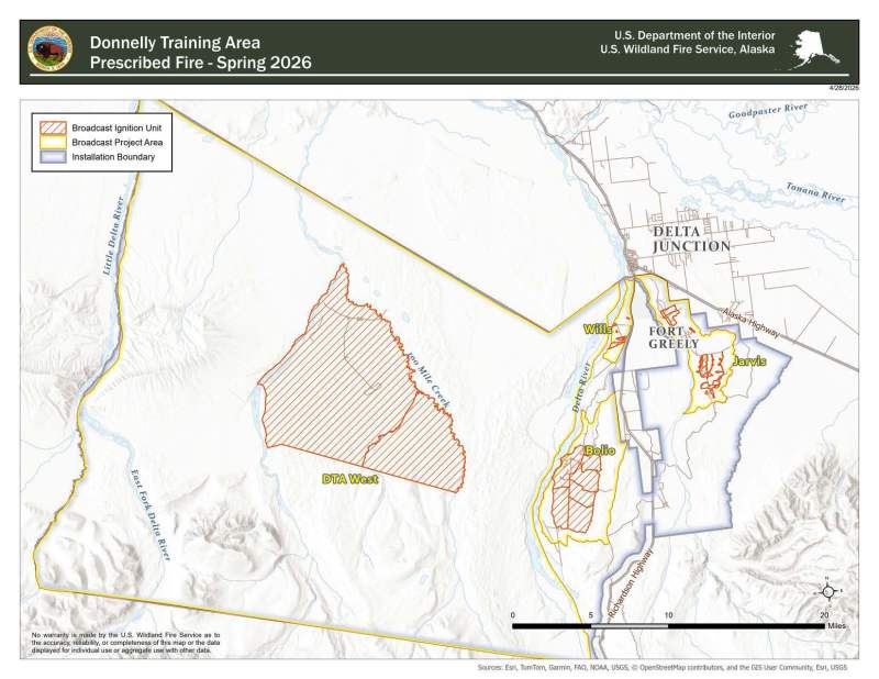 Map with lines around areas that are targeted for a prescribed burning.