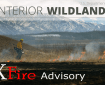 Graphic showing the US Wildland Fire masthead over a photo of a firefighter using a drip torch to light grass on fire with a mountain range in the background. Text reads prescribed burn advisory.