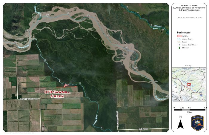 Map showing perimeter and location of a wildland fire.