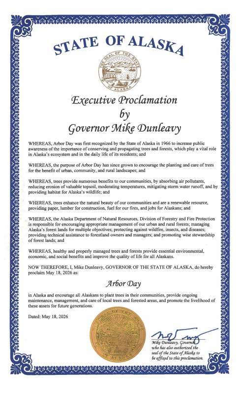 Governor Mike Dunleavy Proclamation declaring May 18, 2026 Alaska Arbor Day.