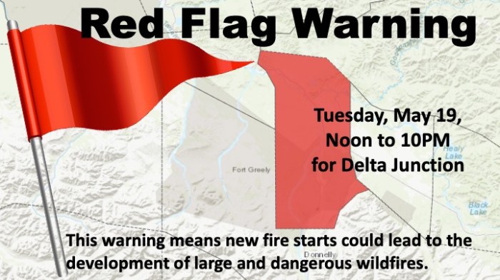 This graphic is for a Red Flag Warning in Delta Junction on Tuesday, May 19, Noon til 10PM