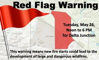 This graphic is for a Red Flag Warning in Delta Junction on Tuesday, May 26, Noon til 6 PM.