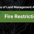 Decorative graphic annotating fire restrictions announcement.
