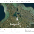 Green map of part of Alaska with Stebbins and Saint Michaels and showing the Little Fire.