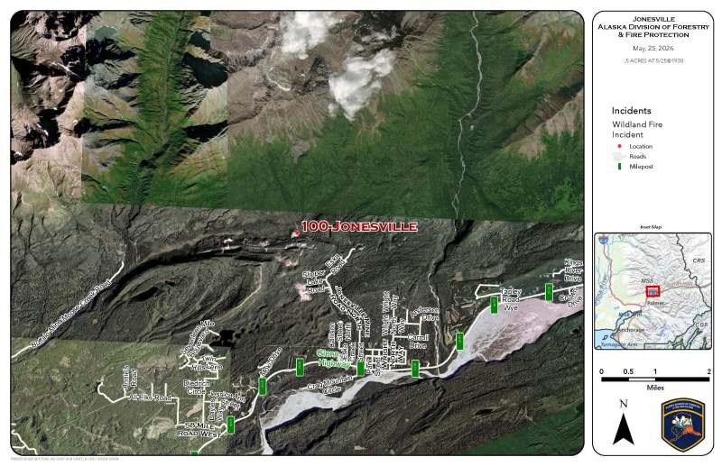 This map shows the location of the Jonesville Fire (#100). 