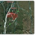 Map showing the location of wildland fires and an evacuation area.