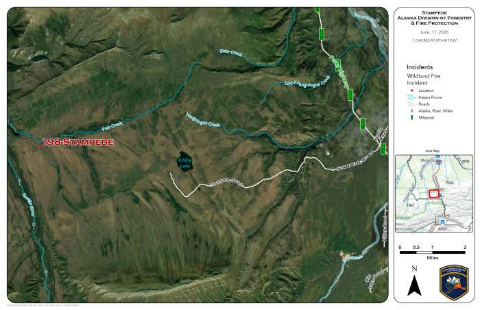 A map showing the location of a wildland fire.