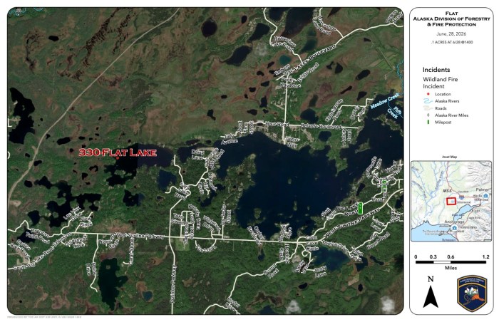 Map showing the location of a fire DFFP responded to on Flat Lake.