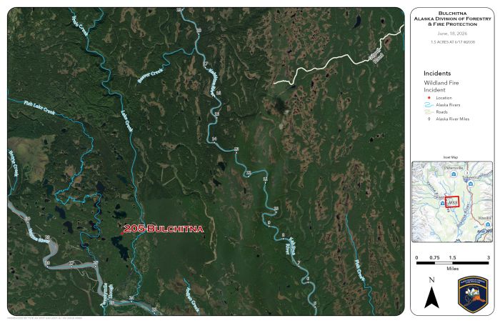Map showing the location of a wildland fire.
