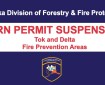Graphic announcing Burn Permit suspensions.