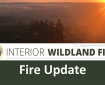 U.S. Wildland Fire Service graphic for a fire update featuring a line of firefighters walking toward a forest fire while the sun sets in the background.