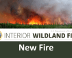 U.S. Wildland Fire Service graphic for a new fire featuring a photo of a forest fire.