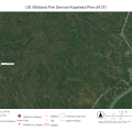 Map showing a red dot referencing the fire not far from roads in a village.