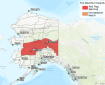 National Weather Service map showing red flag warning across interior Alaska, extending from almost the west coast of Alaska to the eastern border