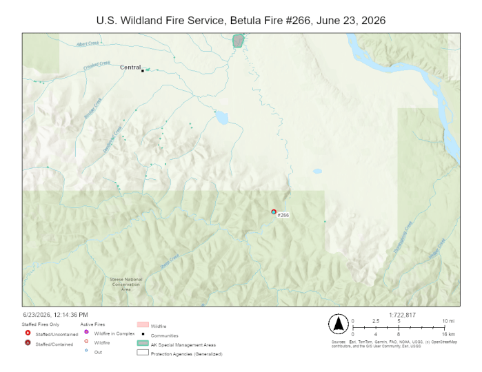 Location of Betula Fire, approximately 21 miles southeast of Central, Alaska