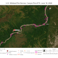 Map of Canyon Fire, located north of the Yukon River and showing the community of Rampart approximately 20 miles to the east.