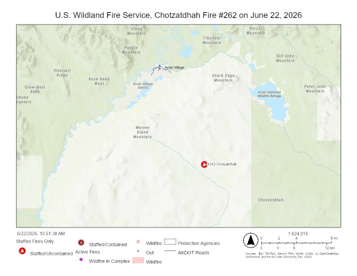 Location of Chotzatdhah Fire, approximately 11 miles southest of Arctic Village, Alaska.
