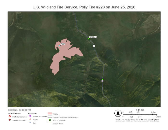 Map of Polly Fire 1/3 mile west of the Taylor Highway and just west of Polly Cree,