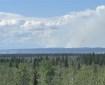 Smoke drifts up from a forest fire in the distance.