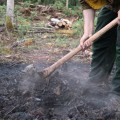 Engine 865 crew member digging up hotspots