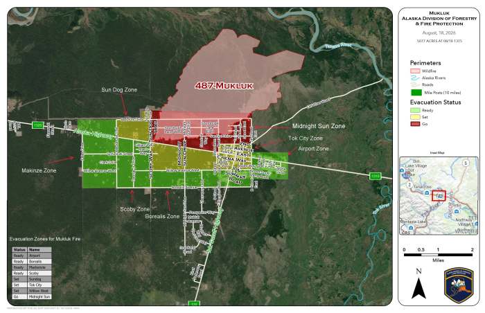 This is a map showing a wildland fire and the location of evacuations.
