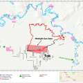 Map showing the fire perimeter in red and the evacuation zone in Tok in red.