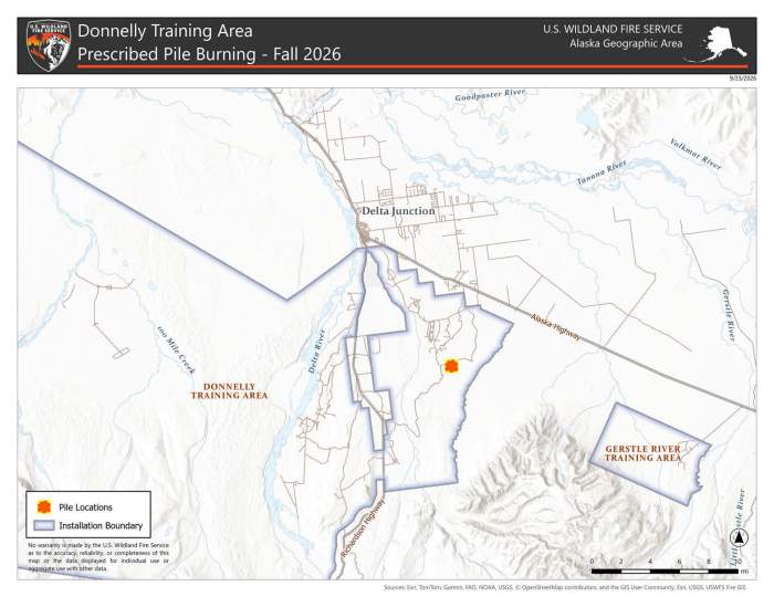 Map showing a orange dot that marks the spot where a pile is located that will be burned this month.